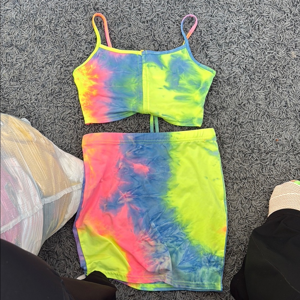 SHEIN Tie-Dye Shapewear Set - Neon Yellow, Pink, Blue